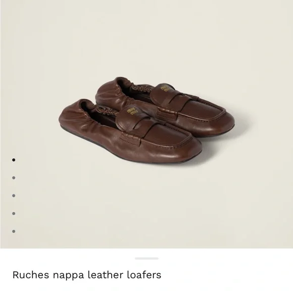 Miu Miu Rouched back Nappa Leather Brown Loafers - Picture 4 of 16